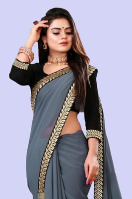 OKTAT Solid/Plain Bollywood Georgette Saree(Grey)