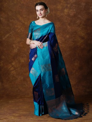 Divastri Woven Banarasi Silk Blend Saree(Dark Blue)