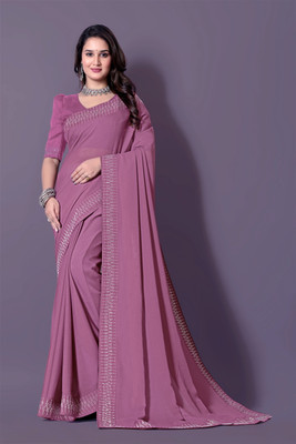 Lapetiya Clothing Solid/Plain, Self Design Bollywood Georgette Saree(Beige)