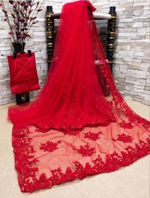 NIYANTAKSH Embellished Bollywood Net Saree(Red)