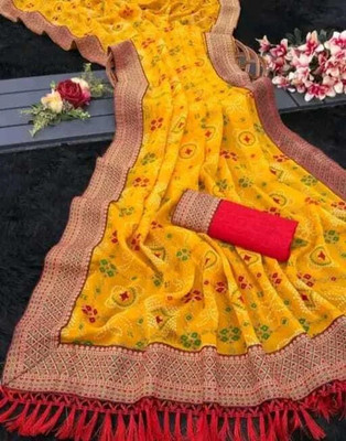 ZENFAB THREADS Embroidered, Self Design Bollywood Georgette, Lace Saree(Yellow)