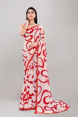 Aishwarya Printed Daily Wear Chiffon Saree(Red, White)