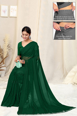 MIRCHI FASHION Solid/Plain, Embellished Bollywood Georgette Saree(Dark Green)