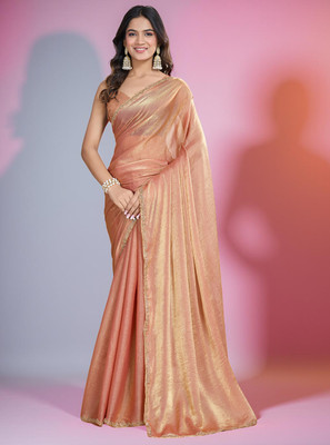 Croza Solid/Plain Chanderi Chiffon, Tussar Silk Saree(Multicolor)