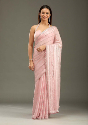 KOSKII Embroidered Bollywood Chiffon Saree(Pink)
