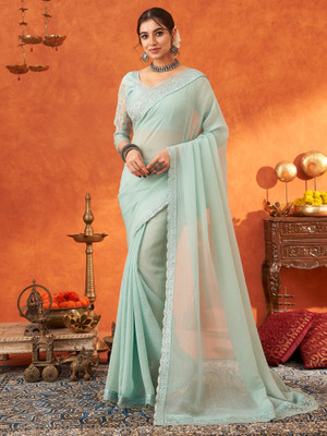 Sareemall Embellished Bollywood Chiffon Saree(Light Green)