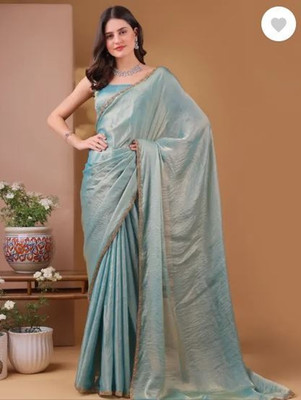 Gajal Solid/Plain Saree with Attached Blouse Chiffon Saree(Light Blue)