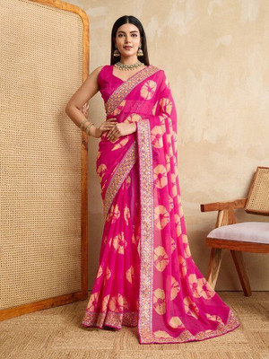 Shree Rangam Printed, Embroidered Bollywood Georgette Saree(Pink)