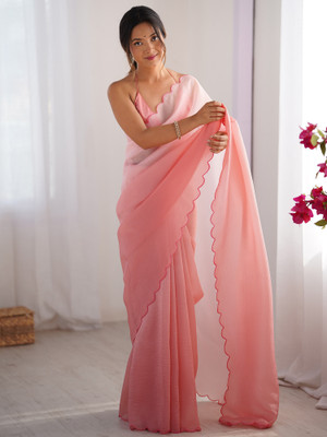 Tasrika Solid/Plain Bollywood Chiffon Saree(Pink)