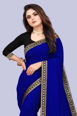 OKTAT Solid/Plain Bollywood Georgette Saree(Blue)