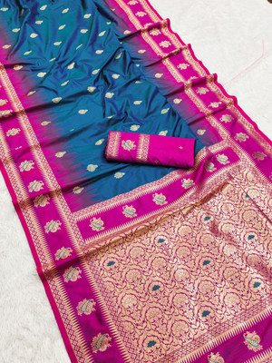 Spetila Woven Banarasi Jacquard, Pure Silk Saree(Light Blue)