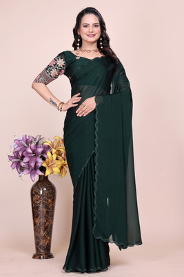 Shatayu Solid/Plain Maheshwari Chiffon Saree(Green)