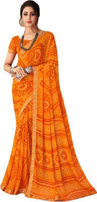 SainiVastra Printed Bandhani Chiffon Saree(Yellow)
