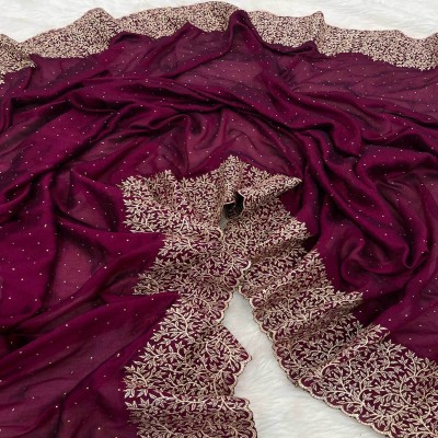 jiyanshi Embellished, Embroidered Bollywood Silk Blend Saree(Purple)