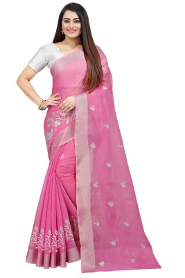 Indian Fashionista Embroidered Bollywood Cotton Silk Saree(Pink)