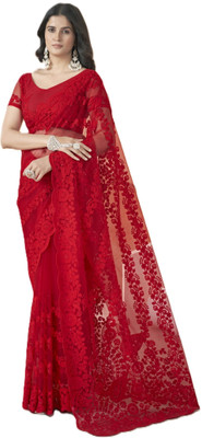 Tasrika Self Design Bollywood Net Saree(Red)