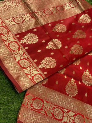 shopzoo trend Self Design, Embellished, Woven Banarasi Cotton Silk Saree(Red)
