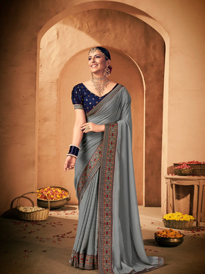 Divastri Solid/Plain Banarasi Georgette Saree(Grey)