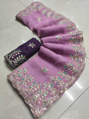 Sareez House Solid/Plain Bollywood Chiffon Saree(Multicolor)