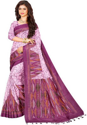 Joyguru Textile Printed Hand Batik Cotton Blend Saree(Multicolor)