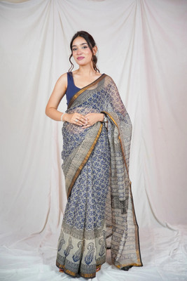 The Raksha Store Solid/Plain Kasavu Linen Saree(Pack of 2, Blue)