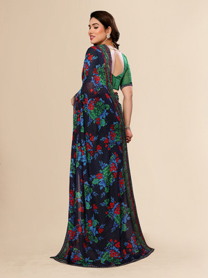 Moda Rapido Embellished, Floral Print Bollywood Georgette Saree(Red)