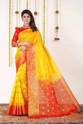 DHRUVIL TEXTILES Woven Banarasi Organza, Cotton Silk Saree(Multicolor)