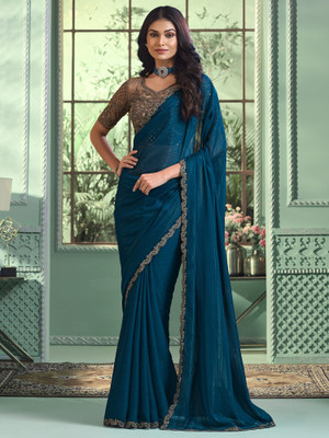 Sareemall Embellished Bollywood Georgette Saree(Dark Blue)