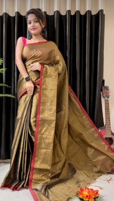 BiswasTextiles Self Design Tant Pure Cotton Saree(Gold)