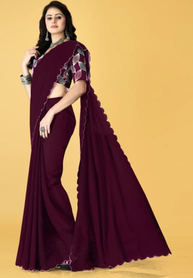 Bollytrend Printed Bollywood Georgette, Silk Blend Saree(Purple)