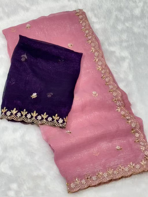 MANIBAA CLOTHING Embroidered Bollywood Chiffon Saree(Pink)