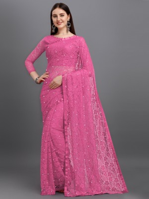 VANRAJ CREATION Self Design Bollywood Net Saree(Pink)