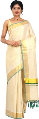 Teejh Solid/Plain Kasavu Tissue Saree(Green)