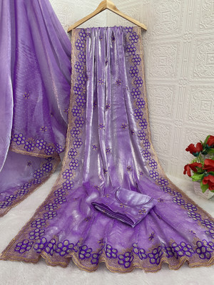 KHRITI FAB Embroidered Bollywood Jimmy choo Saree(Purple)