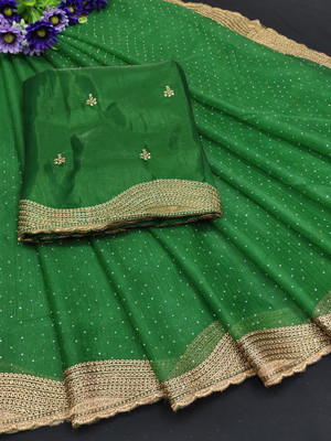 MAHADEV Embroidered Bollywood Net Saree(Green)