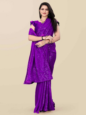 Clemira Embellished Bollywood Georgette Saree(Purple)