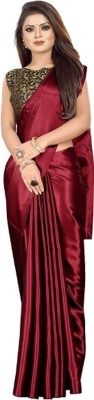 cosfic Solid/Plain Dharmavaram Satin Saree(Maroon)