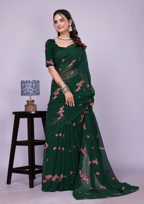LADY SHOPI Embroidered Bollywood Georgette Saree(Green)
