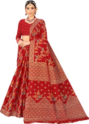 karishma sarees Checkered Handloom Pure Cotton Saree(Red)