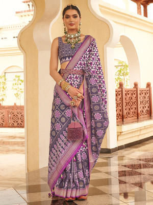 ANOUK Printed Banarasi Silk Blend Saree(Magenta)