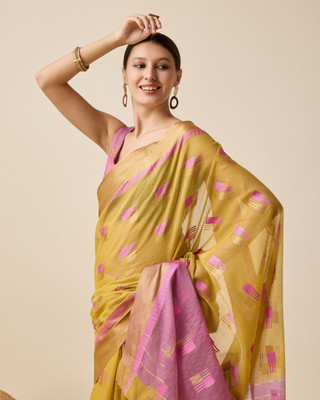 SUDIPTA Woven Kota Doria Cotton Silk Saree(Mustard)