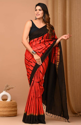 PremVastra Printed Bollywood Cotton Linen Saree(Orange, Black)