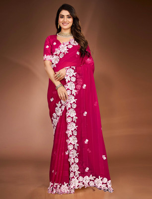 aakeru enterprise Embroidered Bollywood Georgette Saree(Pink)