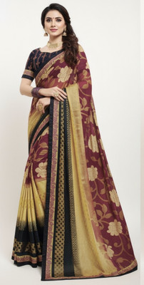 ShivMaya Woven Daily Wear Brasso Saree(Gold, Maroon, Dark Green)