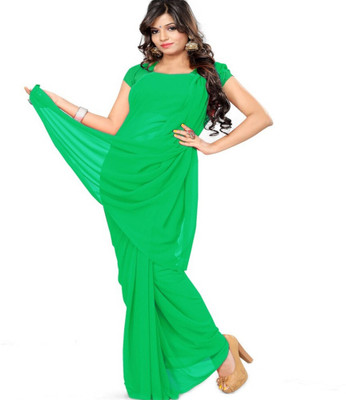 HouseOfCommon Solid/Plain Daily Wear Georgette Saree(Green)