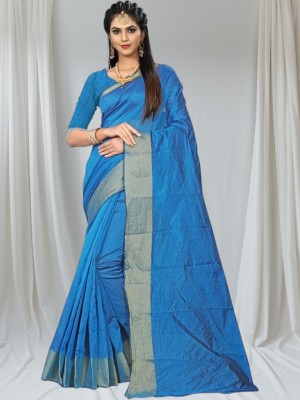 Grubstaker Printed Banarasi Tussar Silk Saree(Blue)