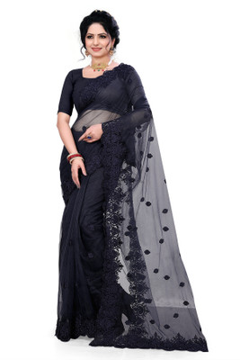 RMV Fashion Embroidered Bollywood Net Saree(Black)