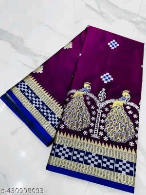 AlYasaCloset Embroidered Banarasi Satin Saree(Purple)