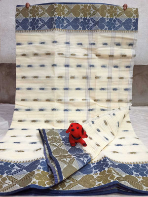 BiswasTextiles Self Design Tant Pure Cotton Saree(Cream)