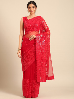 Divastri Embroidered Bollywood Net Saree(Red)